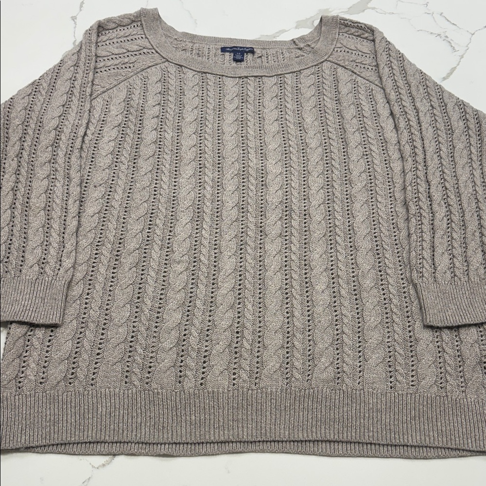 American Eagle Outfitters Women's Cable Knit Sweater - Taupe - Picture 5 of 5